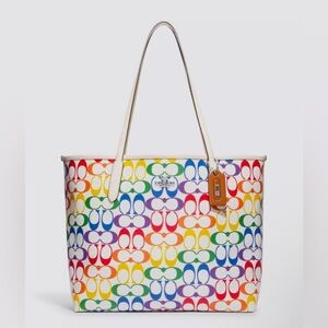 Coach City Tote in Rainbow Signature Canvas